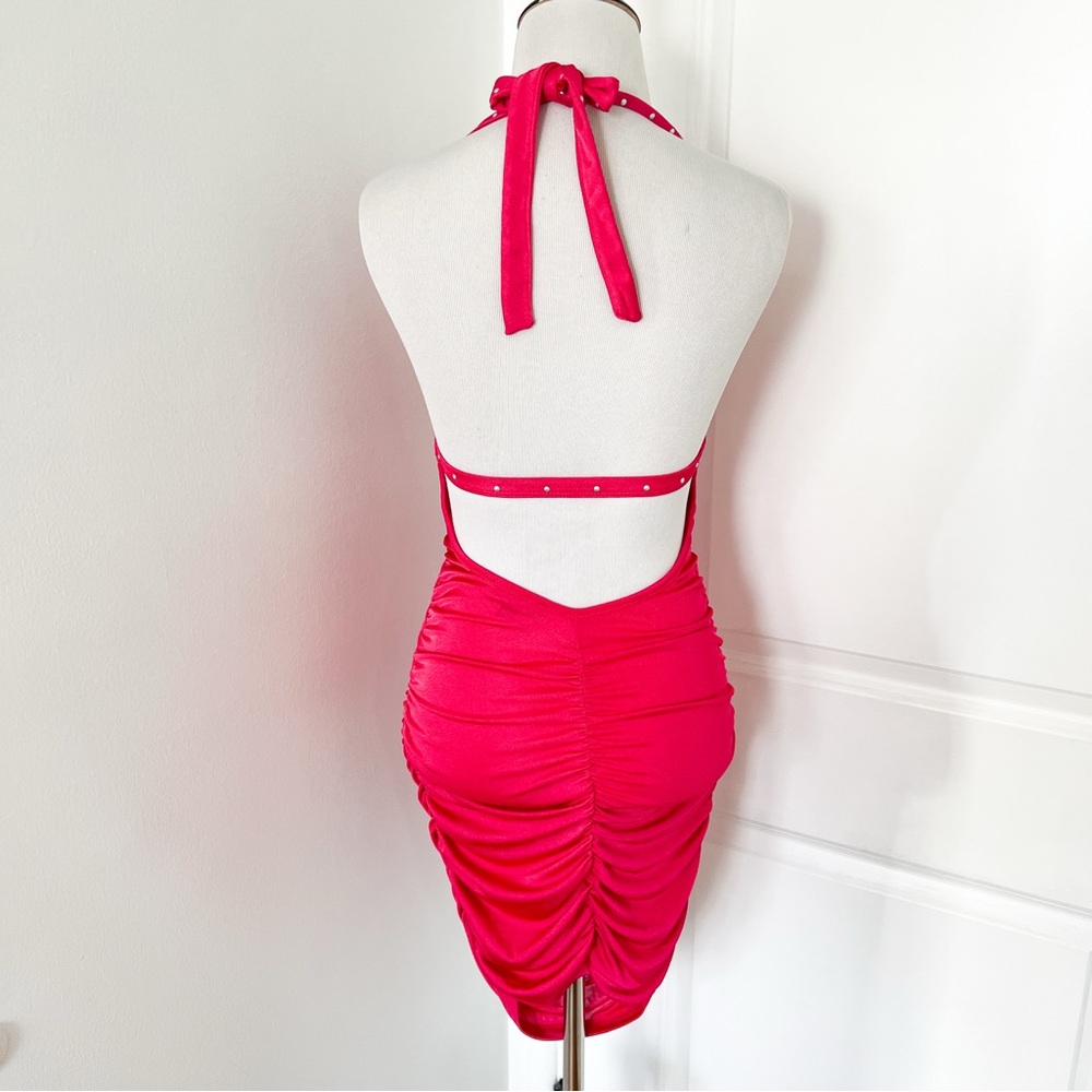 I.AM.GIA Hot Pink Mini Dress with Silver Ring and Pearl Trim -XS - Picture 4 of 5